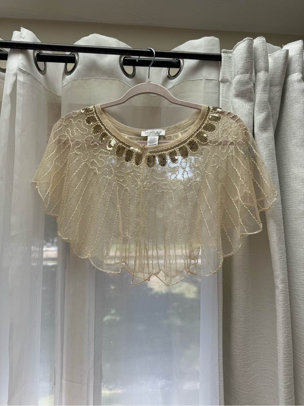 Rachel Zoe Gold Sheer Sequined Capelet